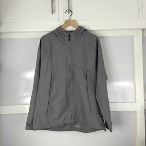 George Grey Hooded Rain Jacket Coat Zippered Adjustable Cuffs Medium Polyester